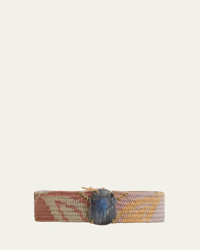 18K Yellow Gold Bracelet with Labradorite Scarab and Mixed Pastel Japanese Kumihimo Cord